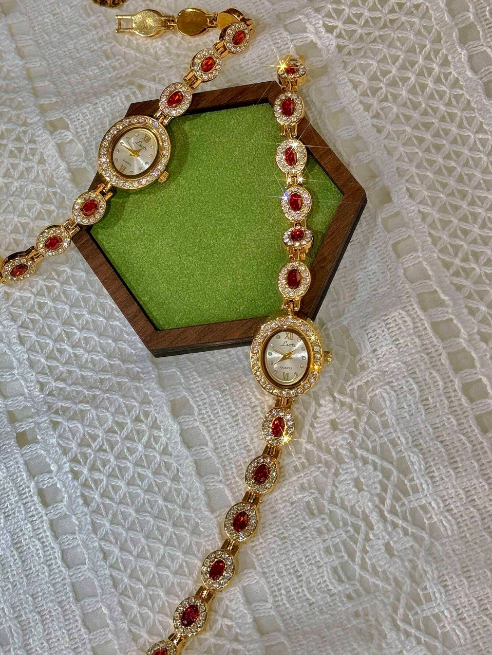 The Red Opulence – Oval Gold Vintage Inspired Elegant Watch