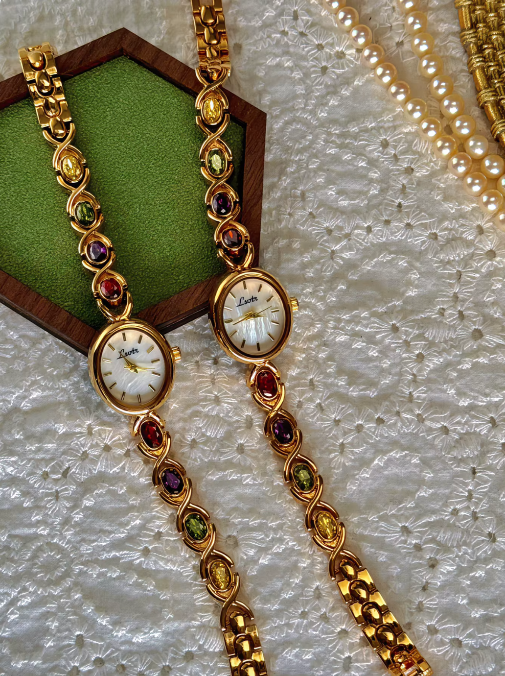 The Jewel Mosaic β Oval Gold Vintage Inspired Multicolor Elegant Watch