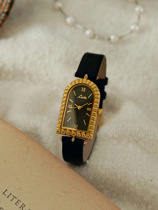 The Duchess Noir - Vintage Inspired Black & Gold Arch Watch