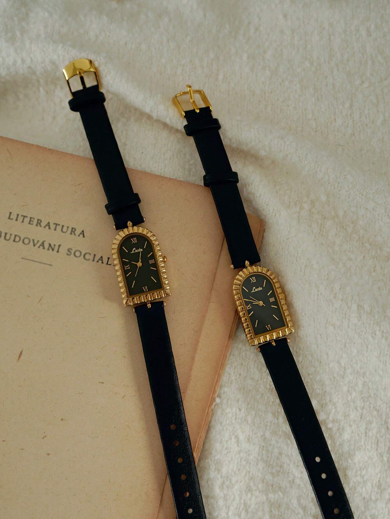 The Duchess Noir - Vintage Inspired Black & Gold Arch Watch
