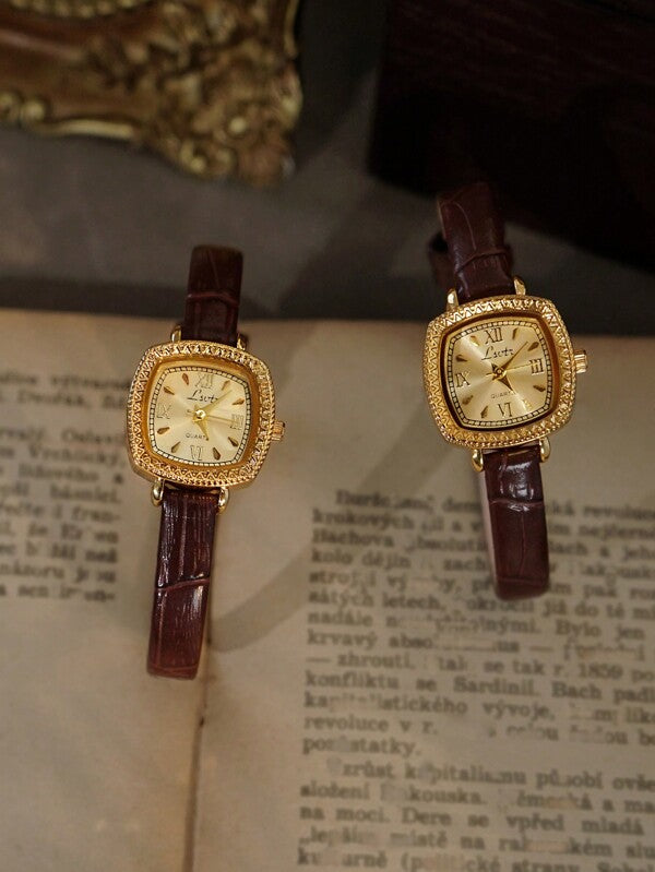The Verona Watch - Vintage Inspired Brown Leather Gold Watch