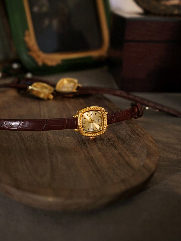 The Verona Watch - Vintage Inspired Brown Leather Gold Watch