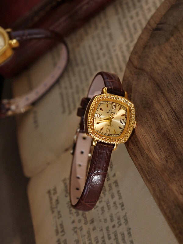 The Verona Watch - Vintage Inspired Brown Leather Gold Watch