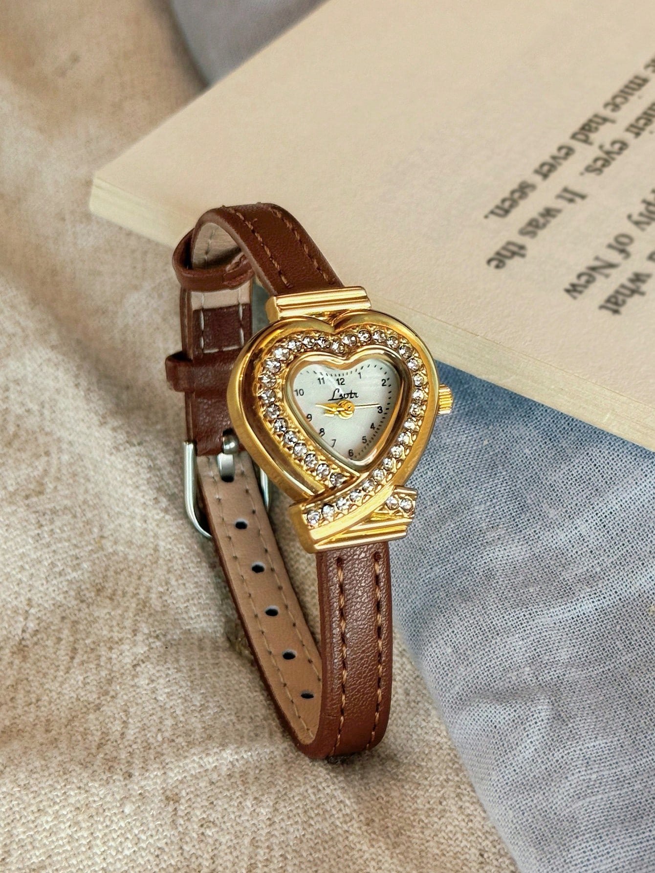 Devotion in Time - Vintage Inspired Faux Leather Gold Heart Watch