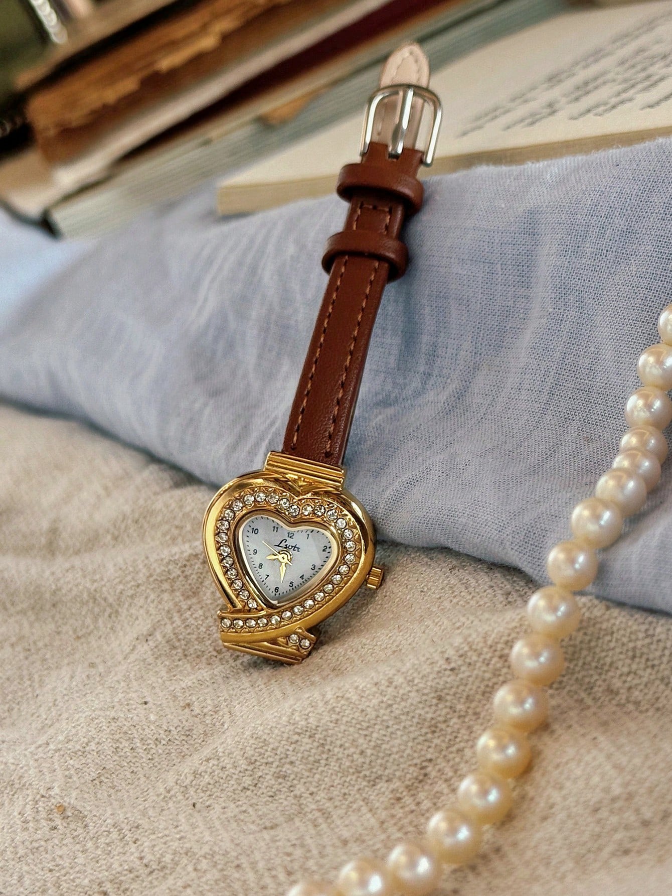 Devotion in Time - Vintage Inspired Faux Leather Gold Heart Watch