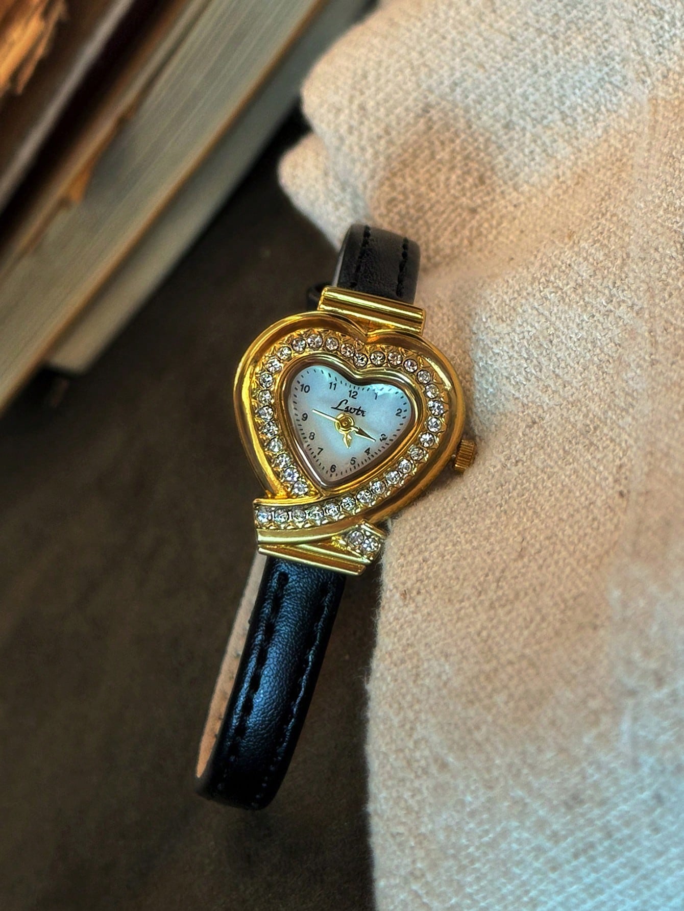 A Heart Remembered - Vintage Inspired Faux Leather Gold Heart Watch