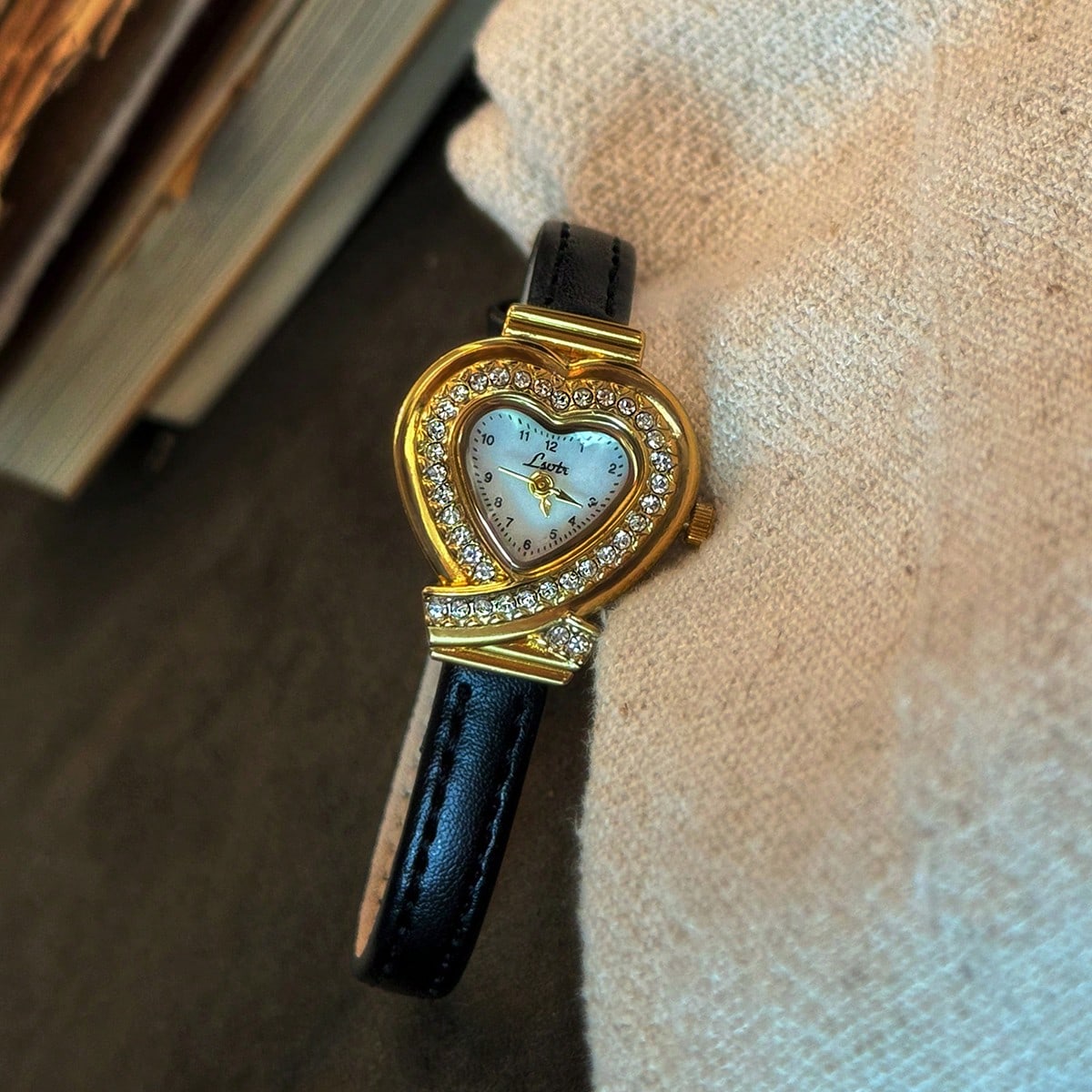 A Heart Remembered - Vintage Inspired Faux Leather Gold Heart Watch