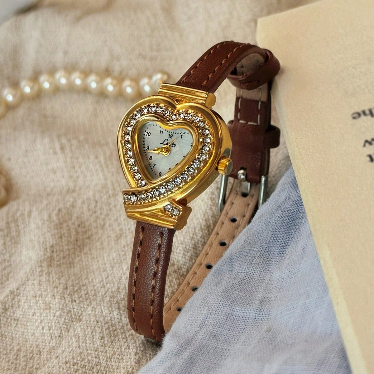 Devotion in Time - Vintage Inspired Faux Leather Gold Heart Watch