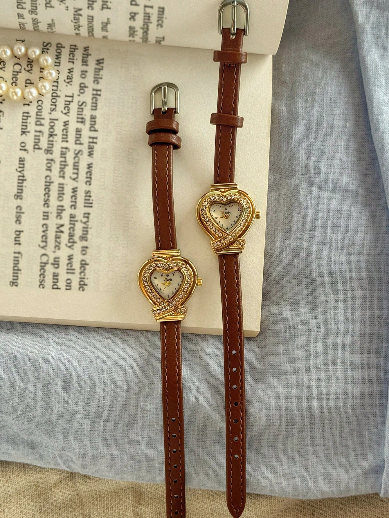 Devotion in Time - Vintage Inspired Faux Leather Gold Heart Watch