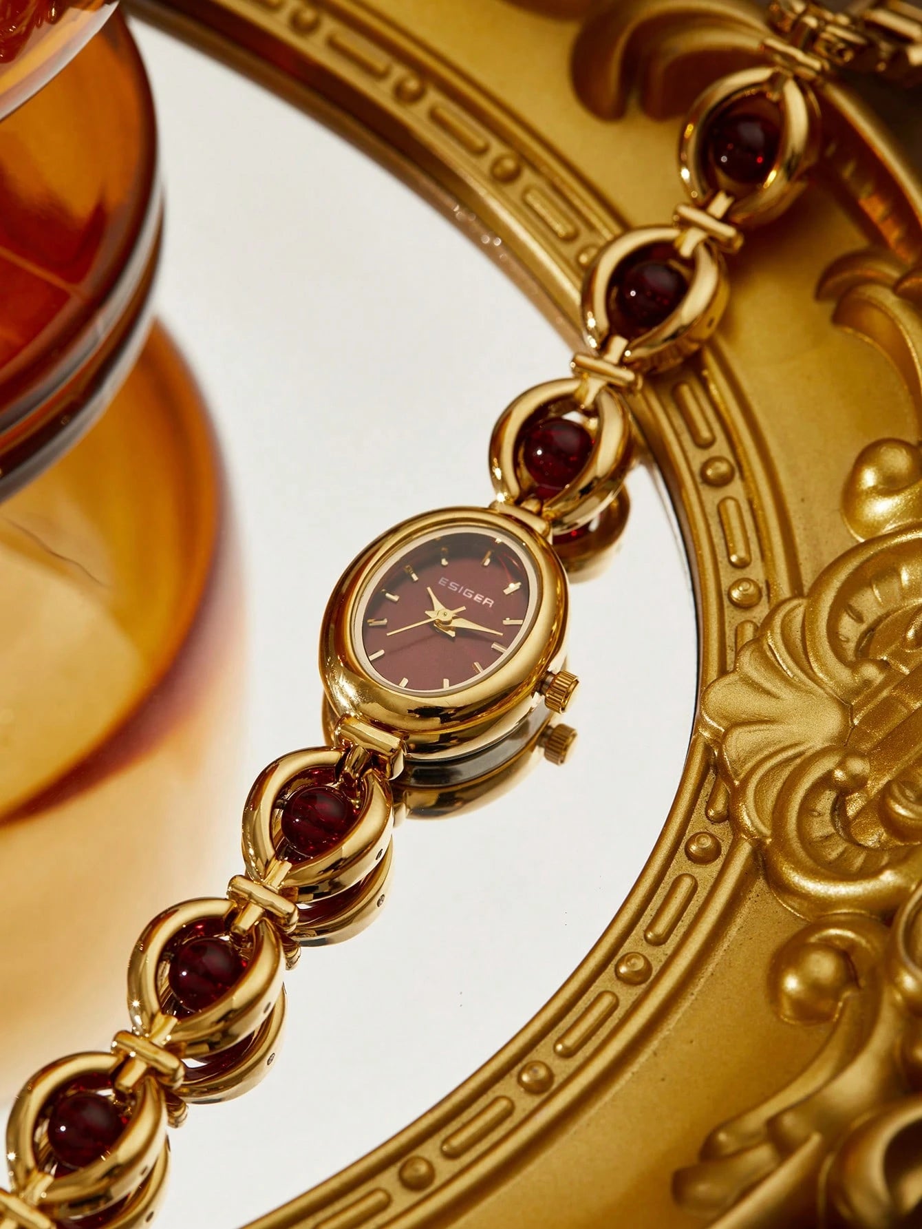 The Velvet Hour Watch- Burgundy Beaded Vintage Inspired Watch for Women