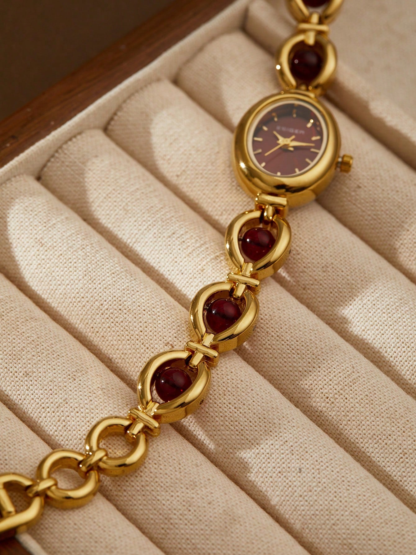 The Velvet Hour Watch- Burgundy Beaded Vintage Inspired Watch for Women