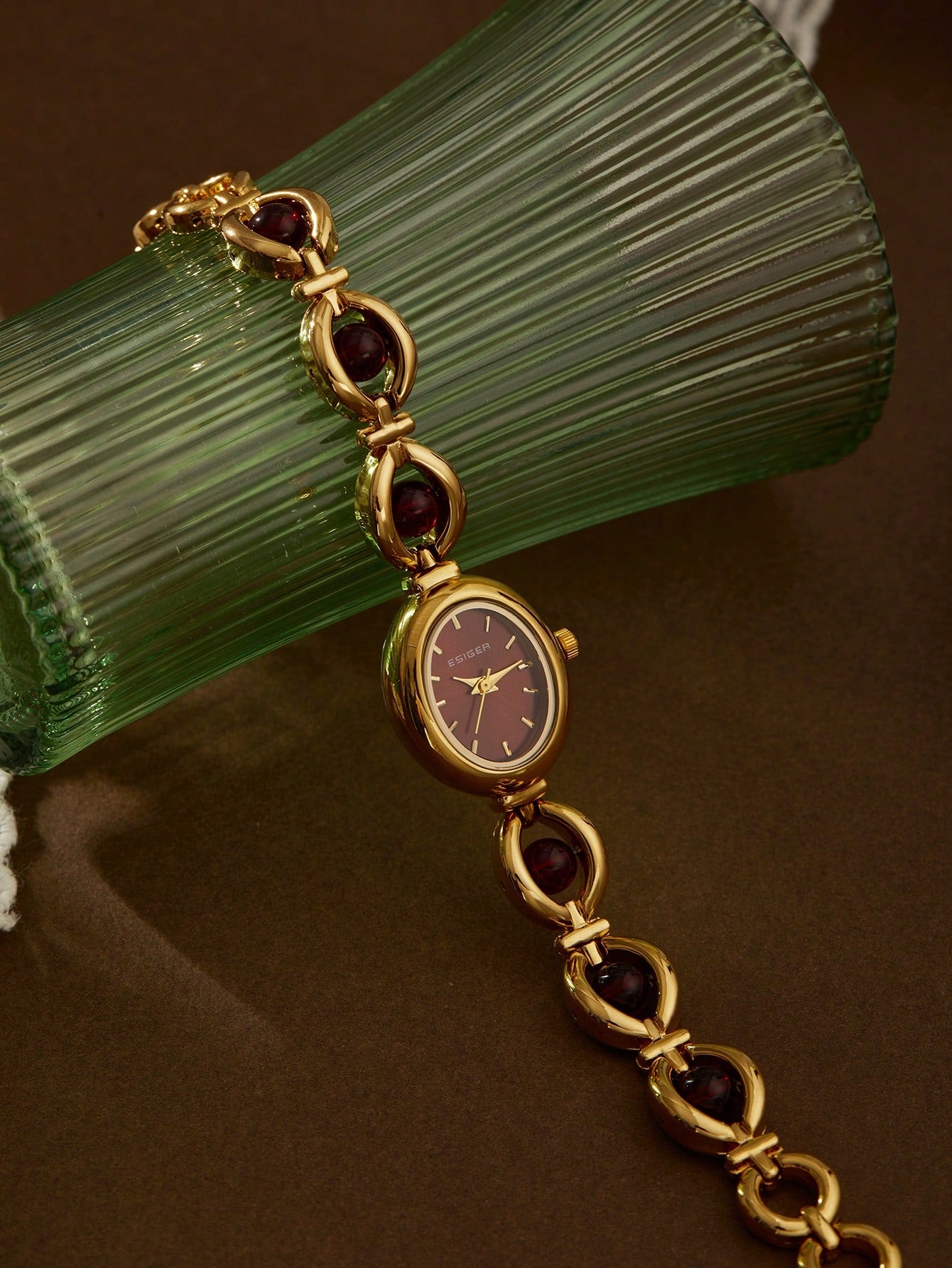 The Velvet Hour Watch- Burgundy Beaded Vintage Inspired Watch for Women
