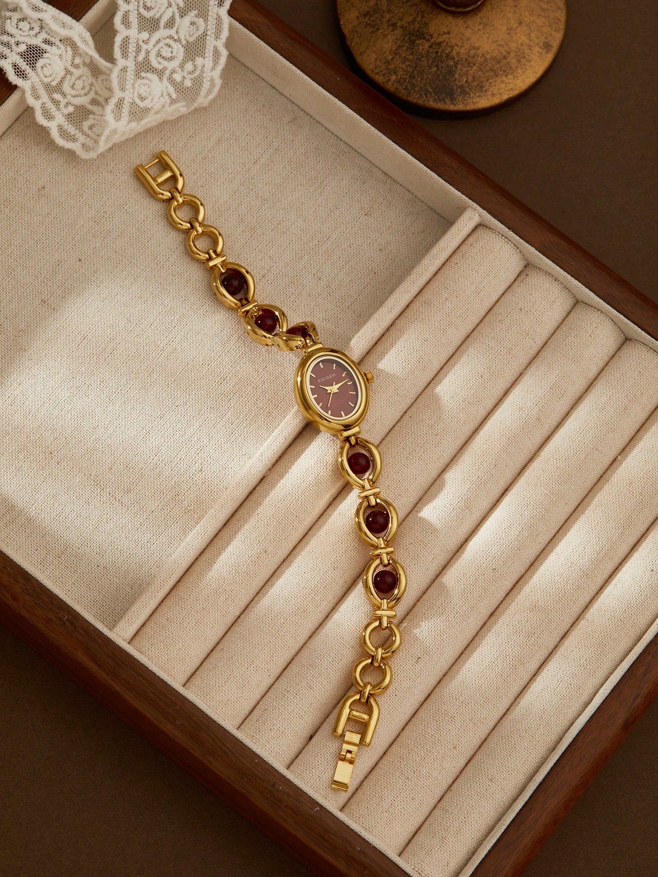 The Velvet Hour Watch- Burgundy Beaded Vintage Inspired Watch for Women
