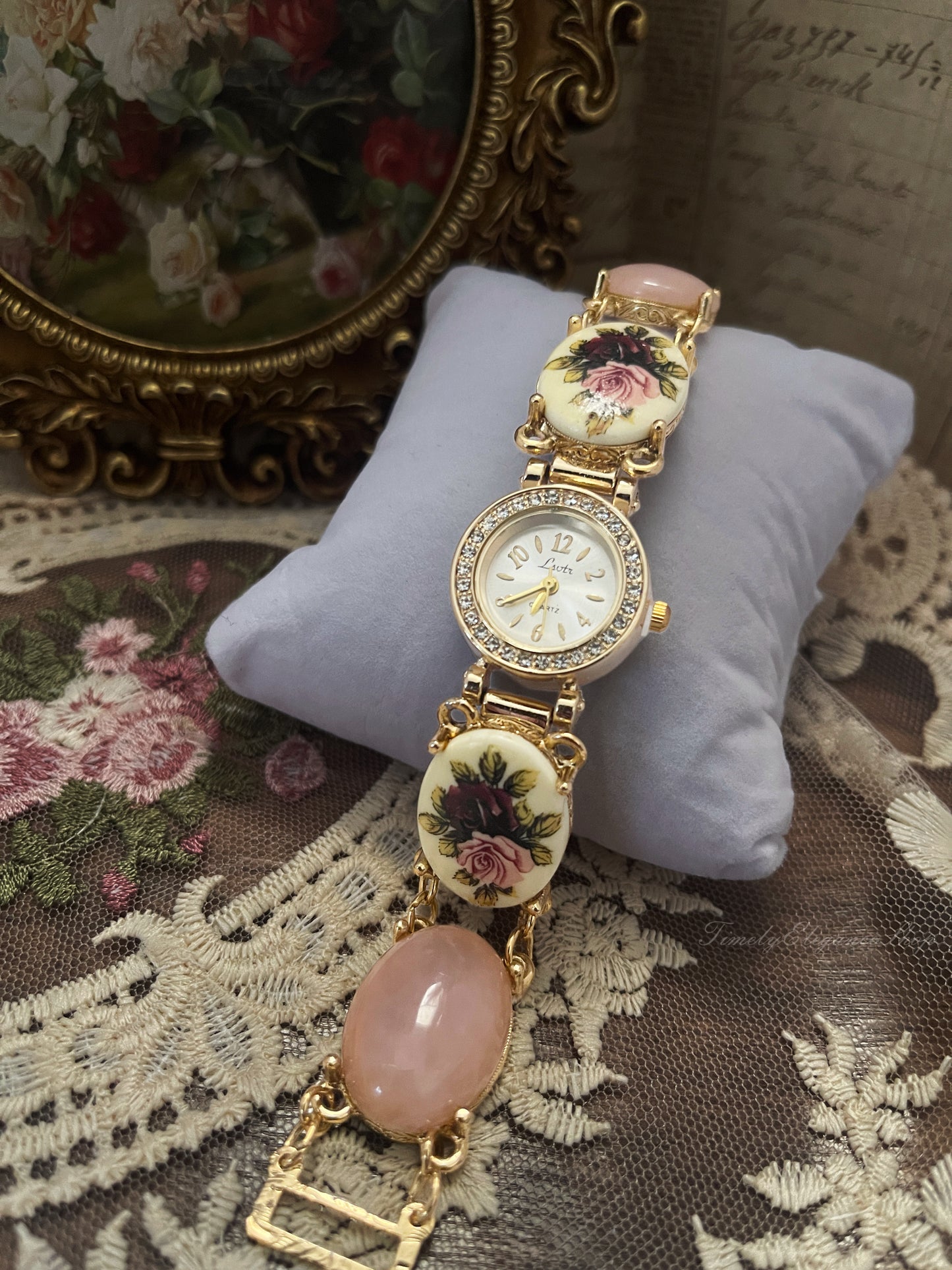 The Victorian Blush Timepiece- Blush Porcelain Floral Vintage Inspired Watch for Women