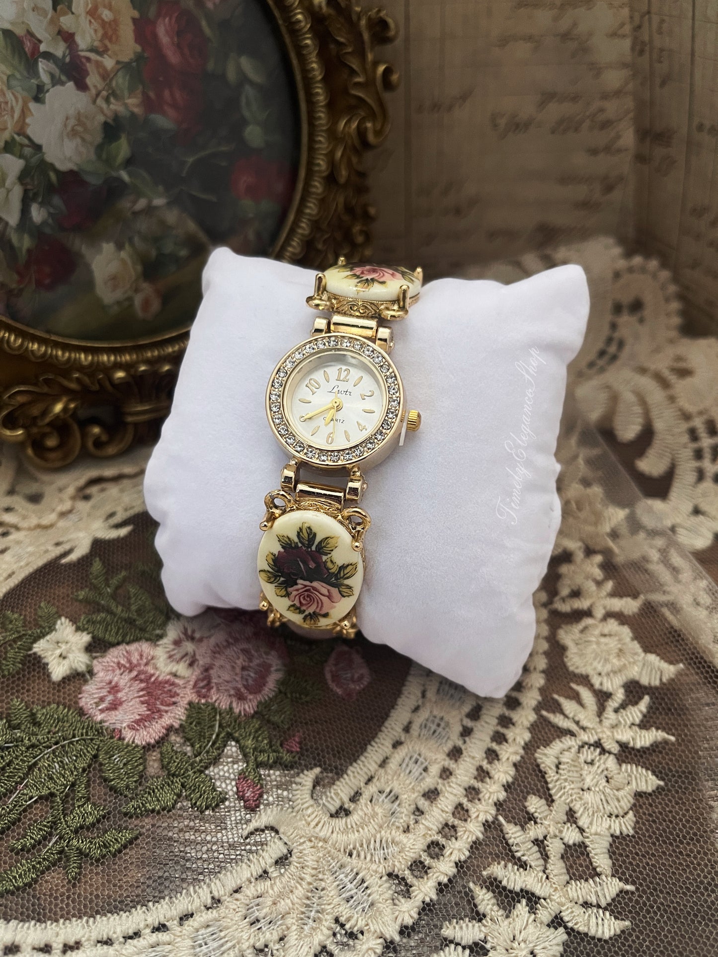 The Victorian Blush Timepiece- Blush Porcelain Floral Vintage Inspired Watch for Women