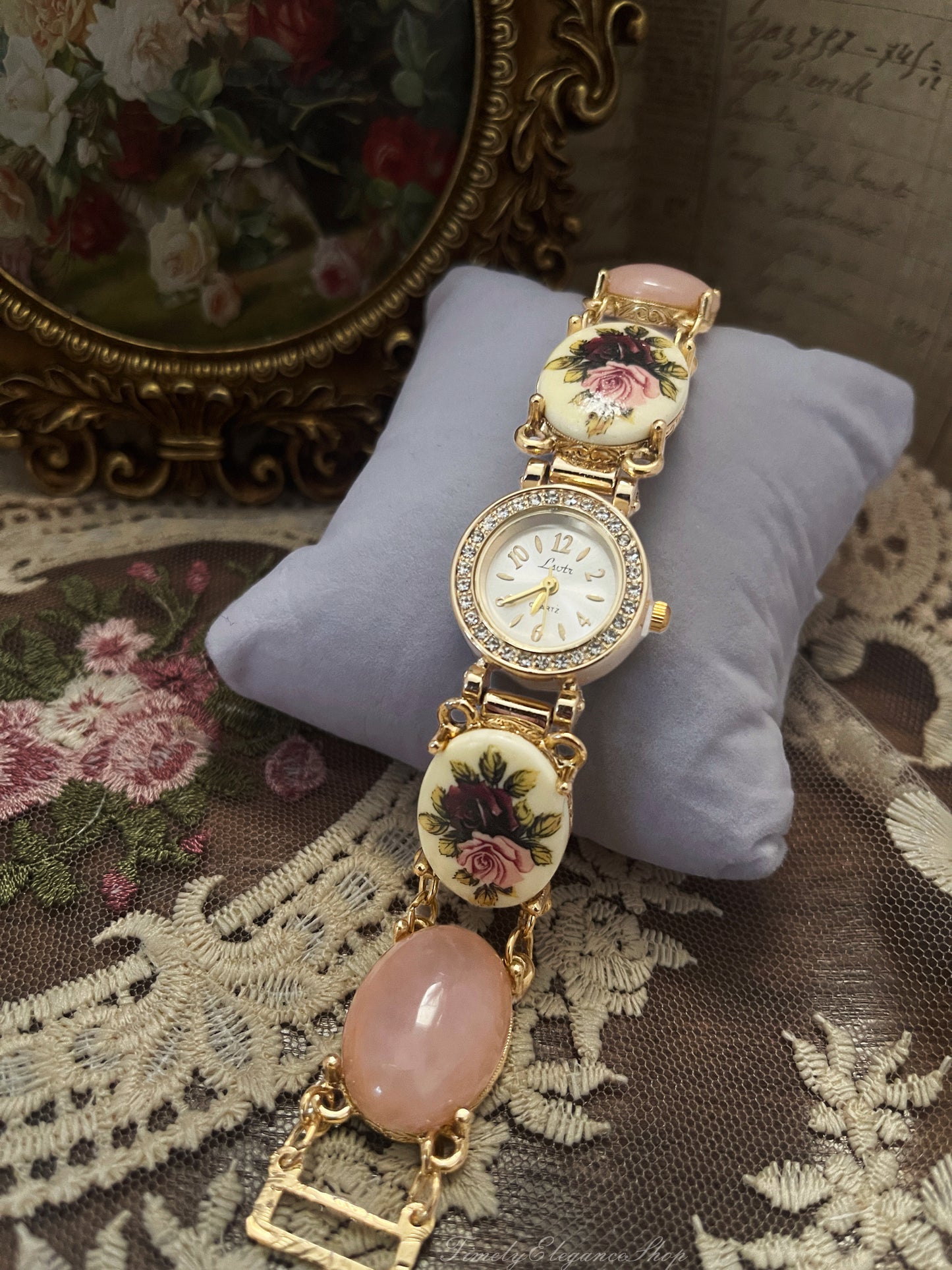 The Victorian Blush Timepiece- Blush Porcelain Floral Vintage Inspired Watch for Women