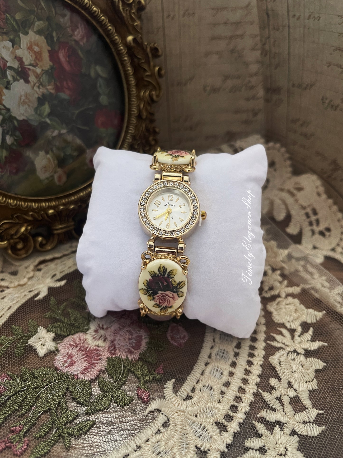 The Victorian Blush Timepiece- Blush Porcelain Floral Vintage Inspired Watch for Women