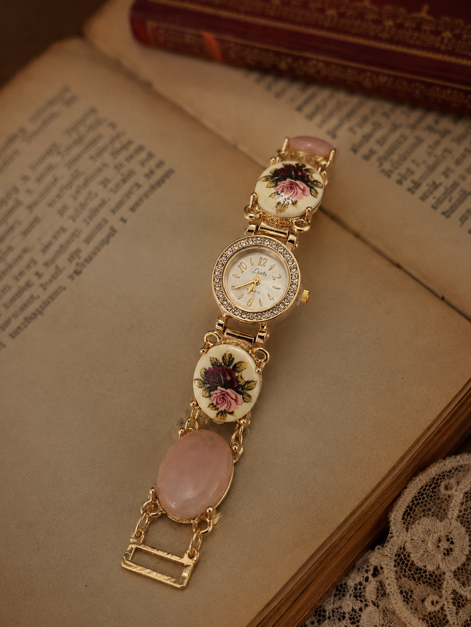 The Victorian Blush Timepiece- Blush Porcelain Floral Vintage Inspired Watch for Women