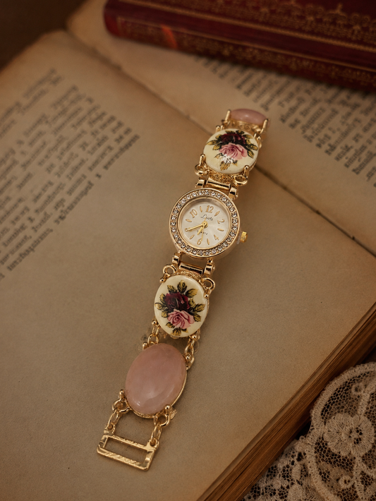 The Victorian Blush Timepiece- Blush Porcelain Floral Vintage Inspired Watch for Women