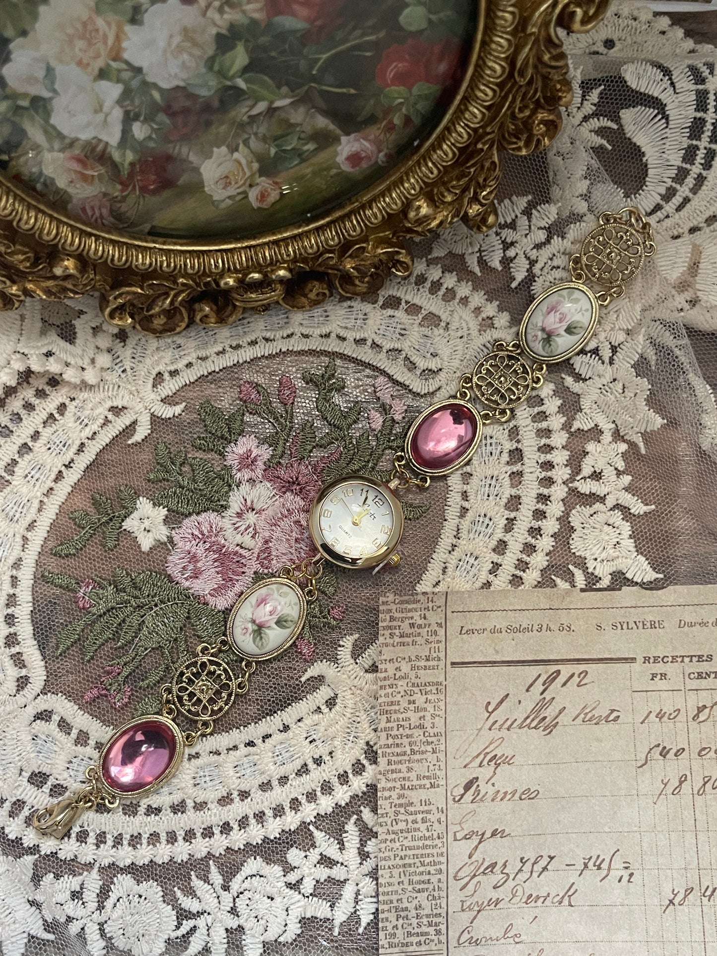 The Duchess Rose - Rose Cameo Filigree Vintage Inspired Watch for Women | Ornate Gold Timepiece