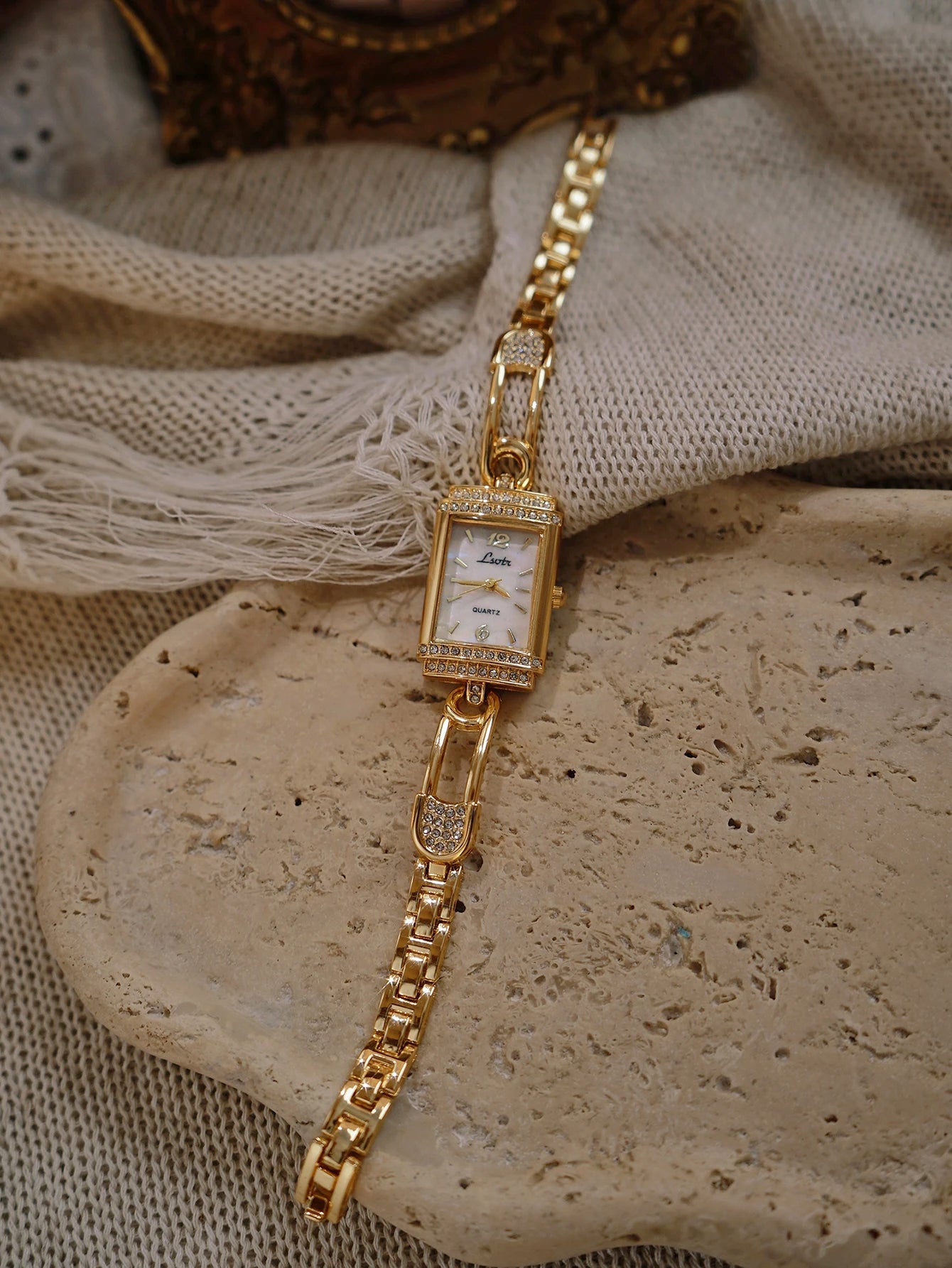 The Grace Watch - Vintage Inspired Crystal Rectangle Bracelet Watch