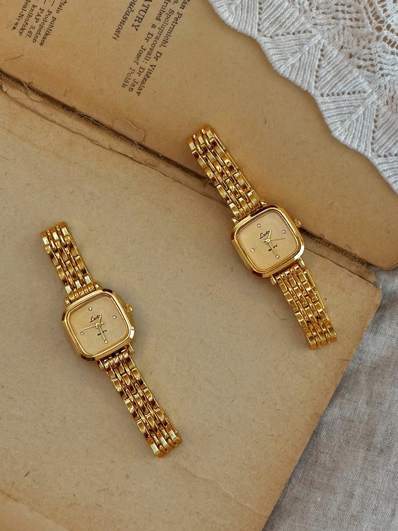 The Beauty Box Watch - Vintage Inspired Square Gold Link Watch