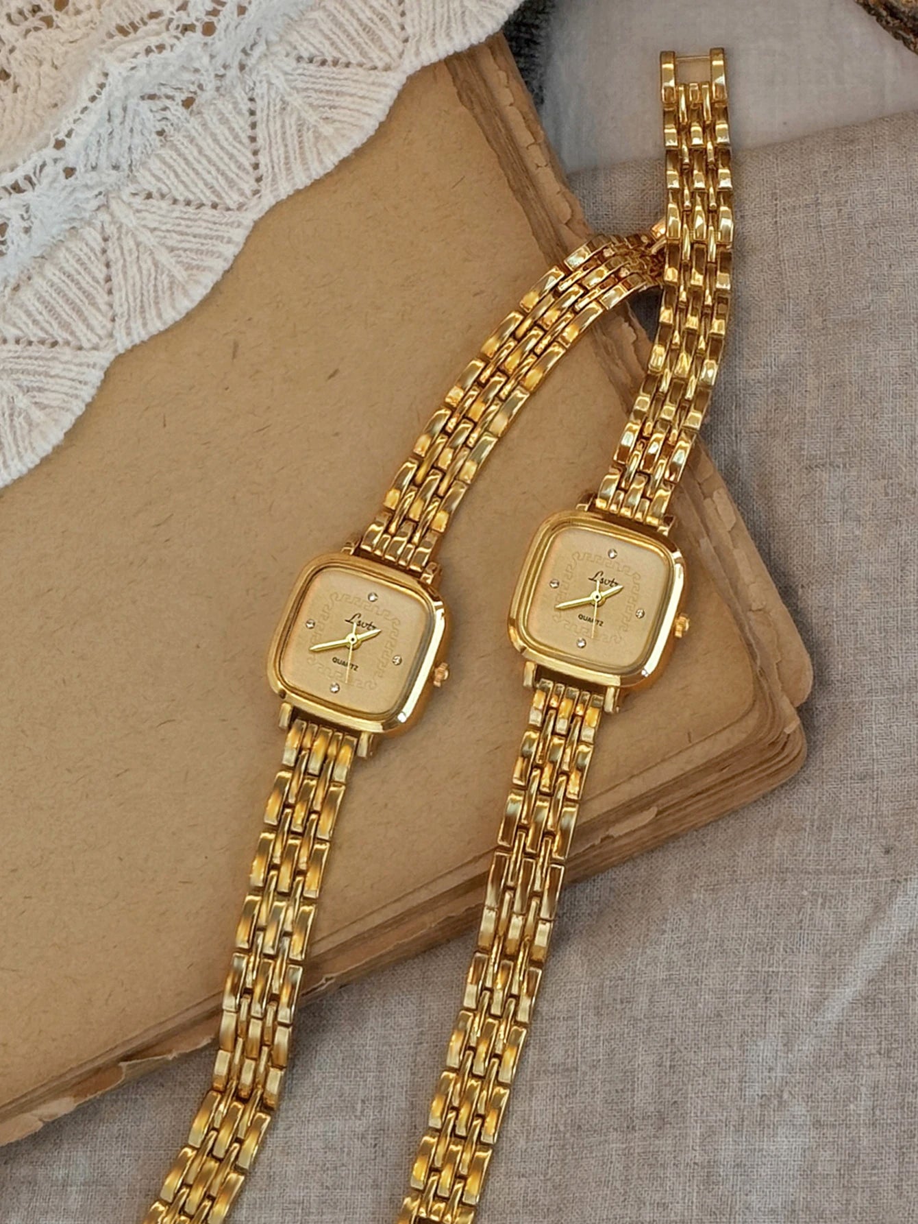 The Beauty Box Watch - Vintage Inspired Square Gold Link Watch