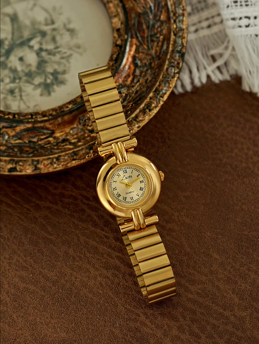 Gold Vintage Style Retro Women’s Round Watch