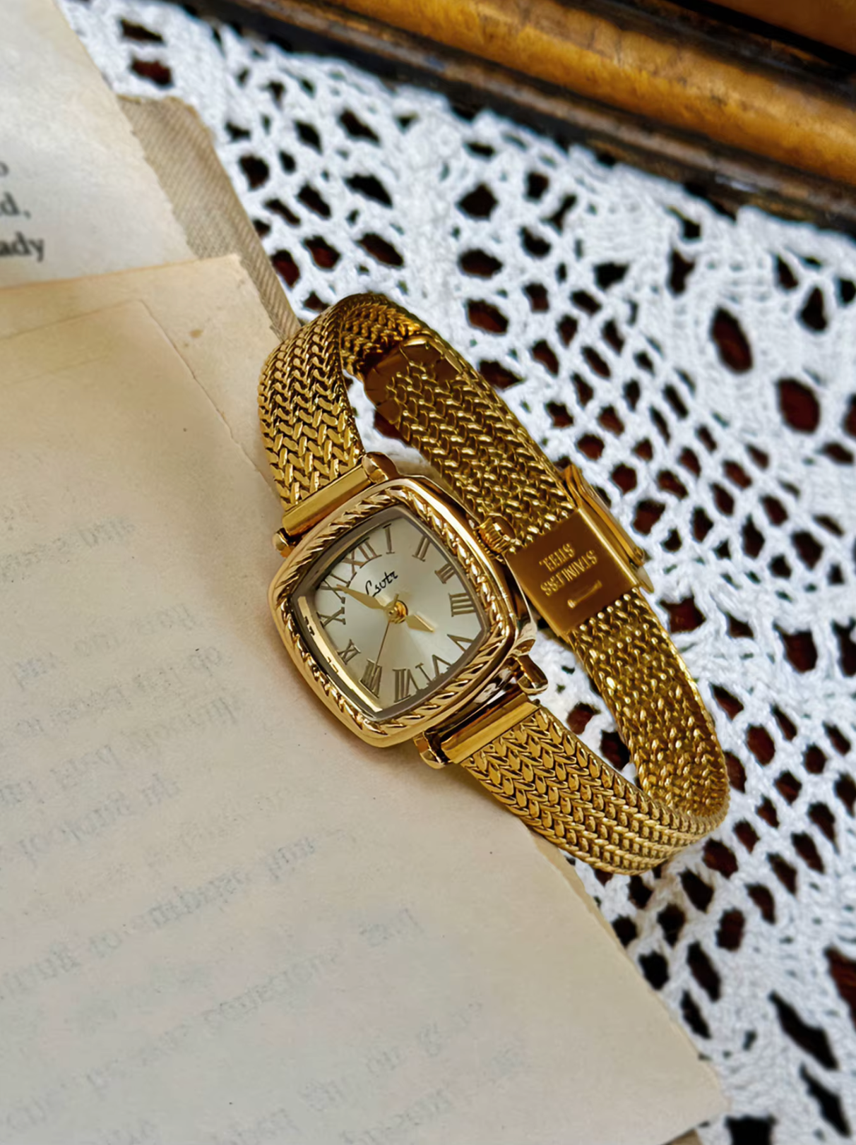 Gold Vintage Style Women’s Elegant French Inspired Square Wrist Watch