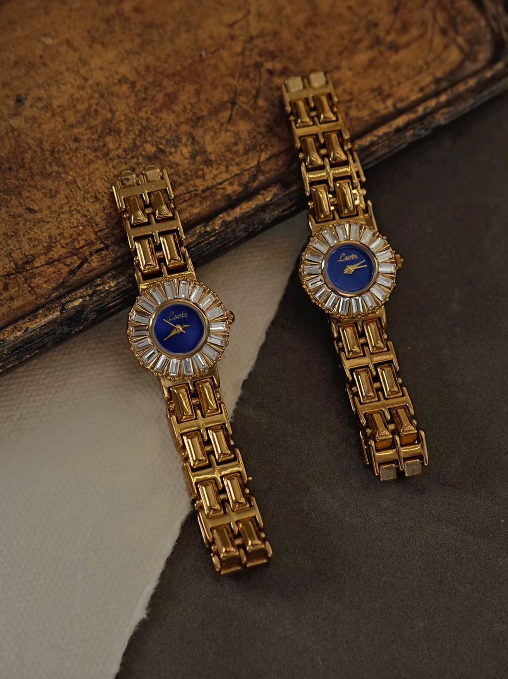 Gold And Blue Rhinestone Vintage Style Women’s Round Watch