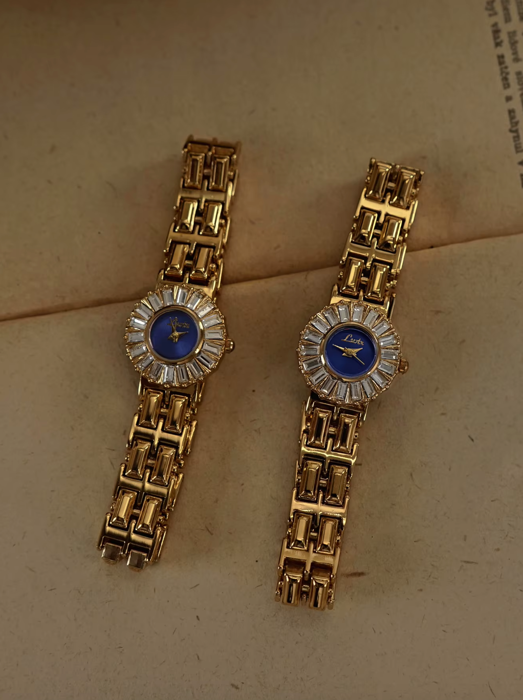 Gold And Blue Rhinestone Vintage Style Women’s Round Watch