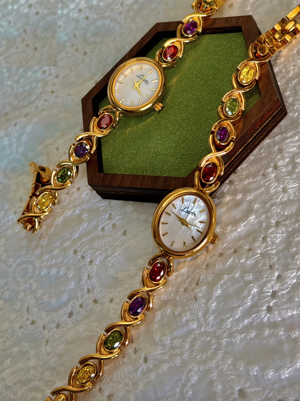 Women’s Gold And Rainbow Crystal Rhinestone Vintage Style Oval Watch