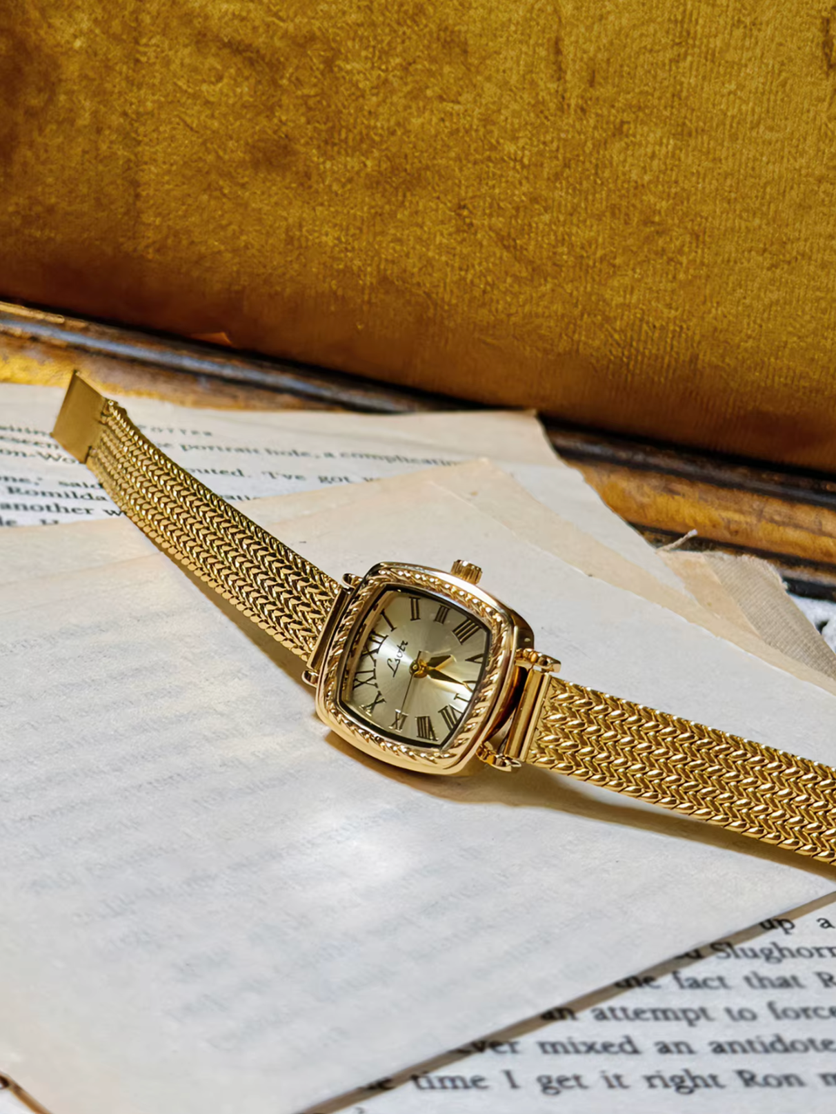 Gold Vintage Style Women’s Elegant French Inspired Square Wrist Watch