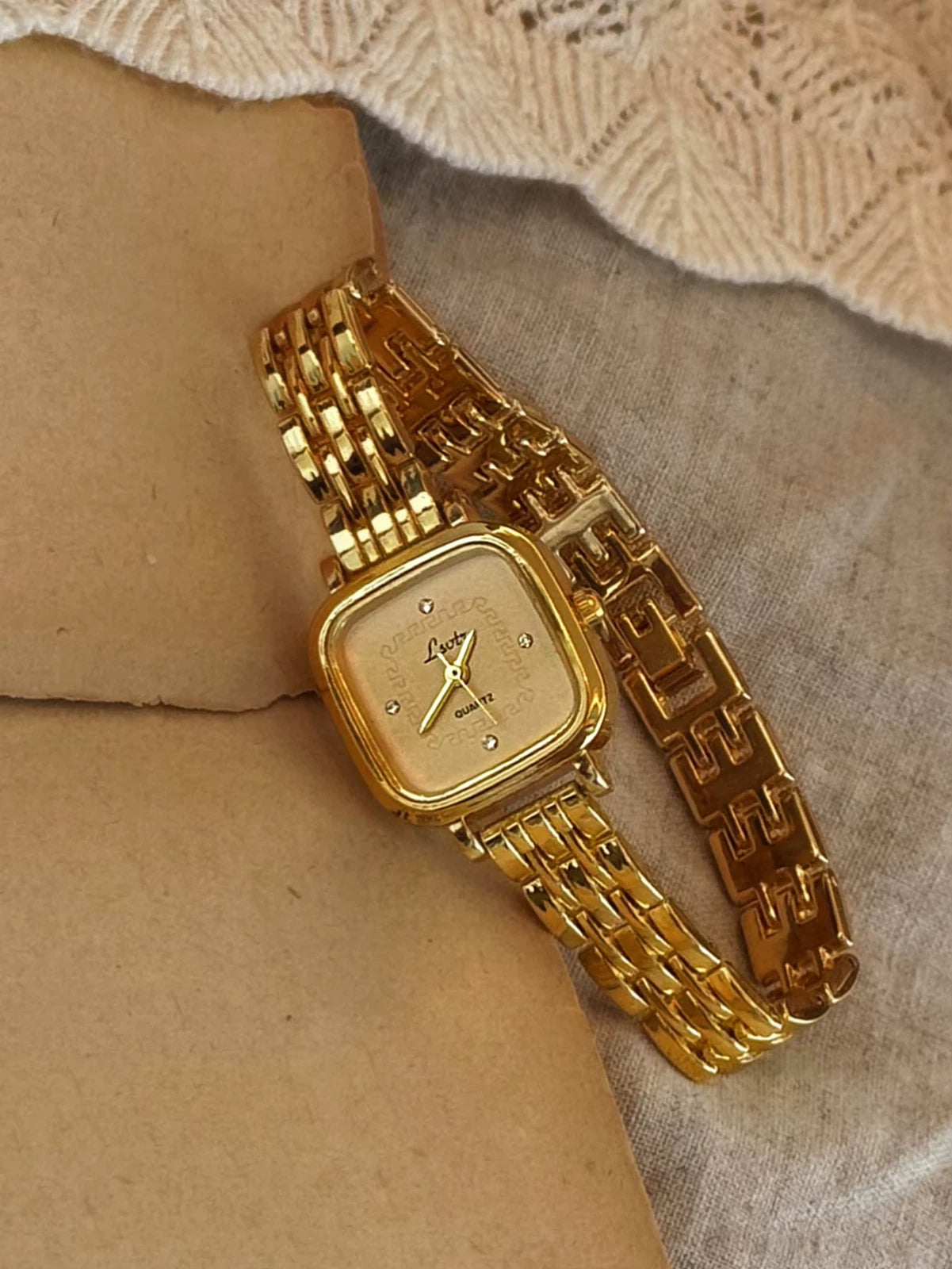 The Beauty Box Watch - Vintage Inspired Square Gold Link Watch