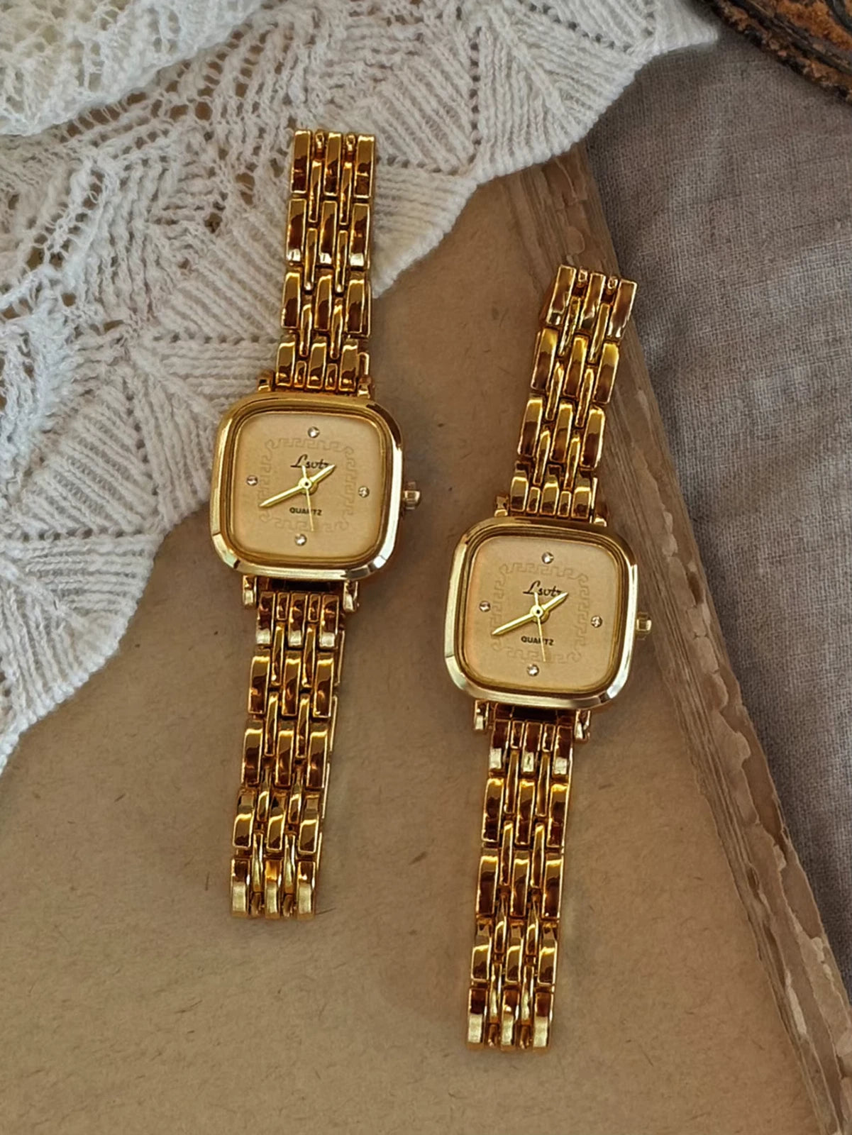 The Beauty Box Watch - Vintage Inspired Square Gold Link Watch