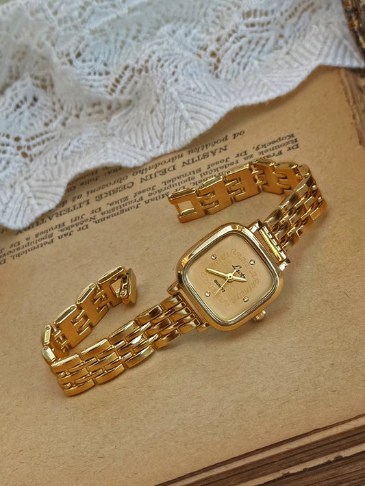 The Beauty Box Watch - Vintage Inspired Square Gold Link Watch