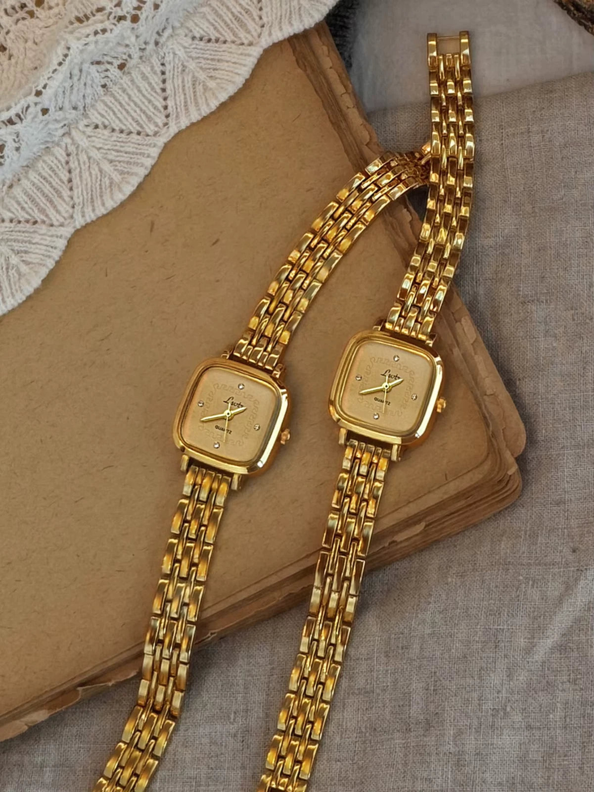 The Beauty Box Watch - Vintage Inspired Square Gold Link Watch