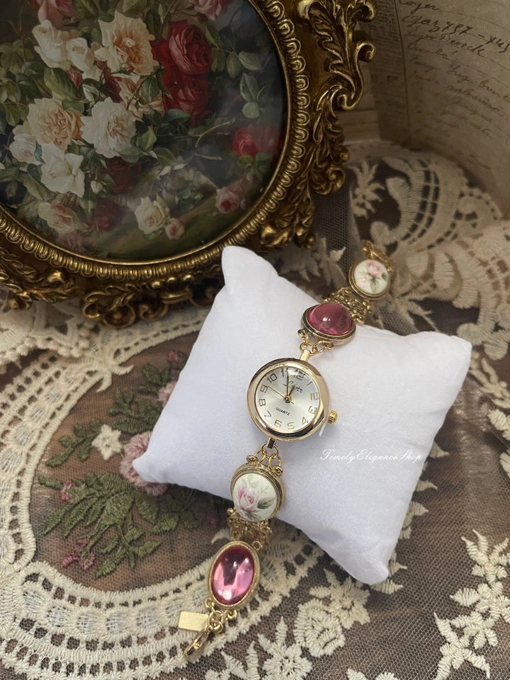 The Duchess Rose - Rose Cameo Filigree Vintage Inspired Watch for Women | Ornate Gold Timepiece