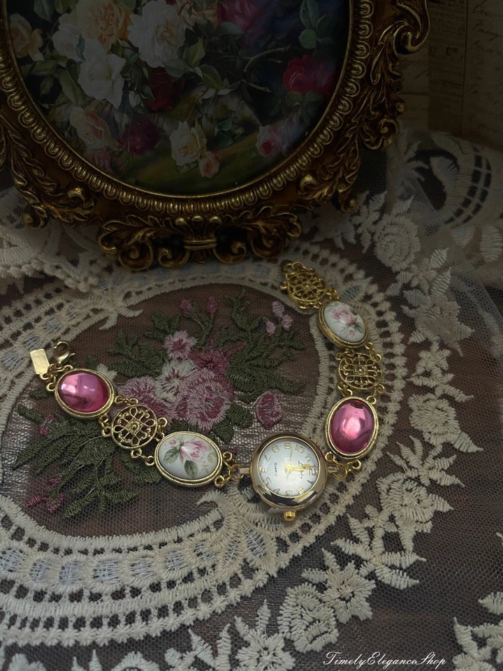 The Duchess Rose - Rose Cameo Filigree Vintage Inspired Watch for Women | Ornate Gold Timepiece