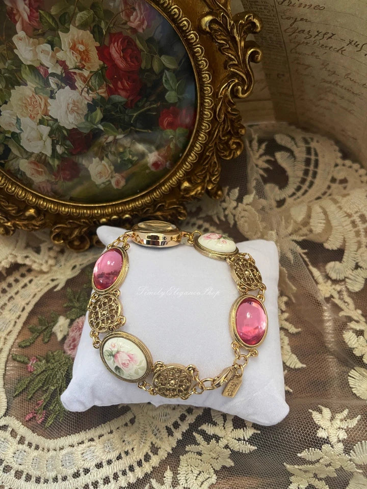 The Duchess Rose - Rose Cameo Filigree Vintage Inspired Watch for Women | Ornate Gold Timepiece