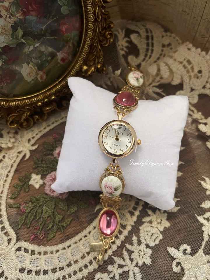 The Duchess Rose - Rose Cameo Filigree Vintage Inspired Watch for Women | Ornate Gold Timepiece