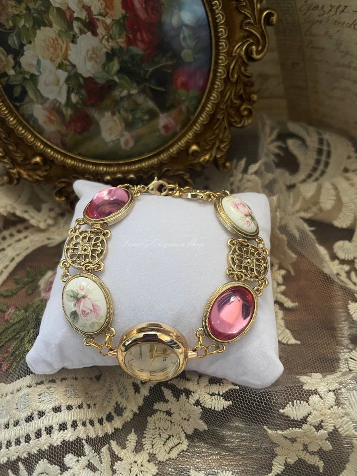 The Duchess Rose - Rose Cameo Filigree Vintage Inspired Watch for Women | Ornate Gold Timepiece