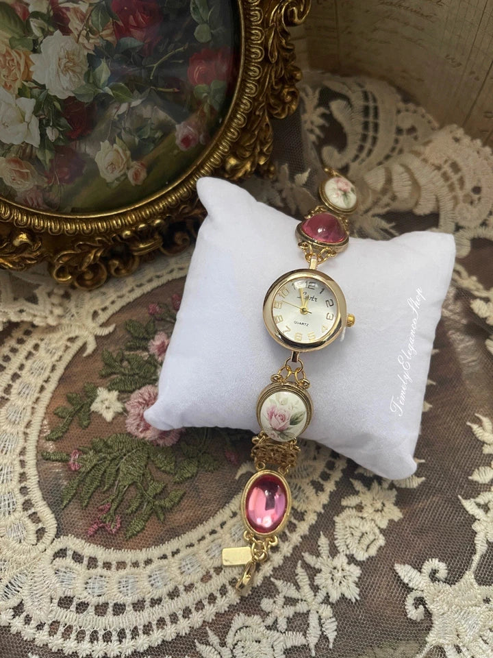 The Duchess Rose - Rose Cameo Filigree Vintage Inspired Watch for Women | Ornate Gold Timepiece